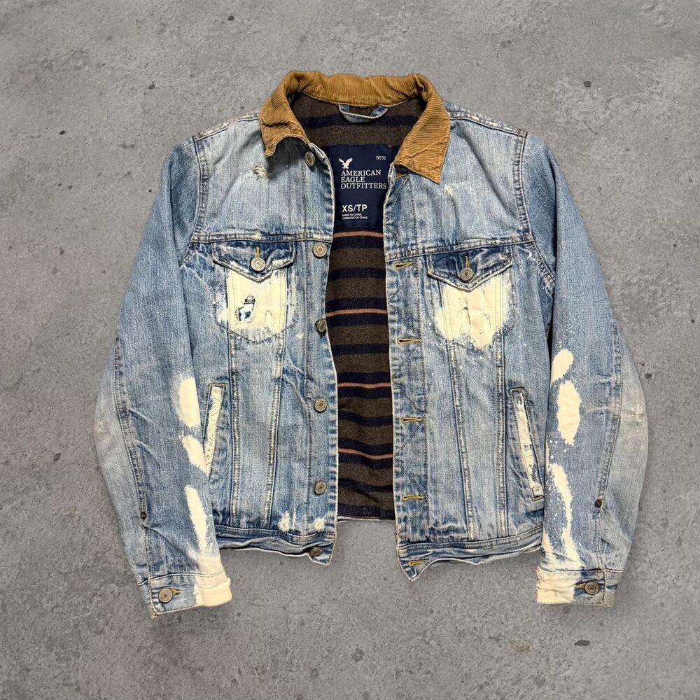 Y2K 2000’s American Eagle Acid Wash Trucker Jacket Striped Blanket Lined Corduro
